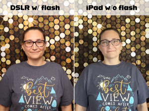 The quality difference between an iPad photo booth and a DSLR booth! Flash versus no flash.